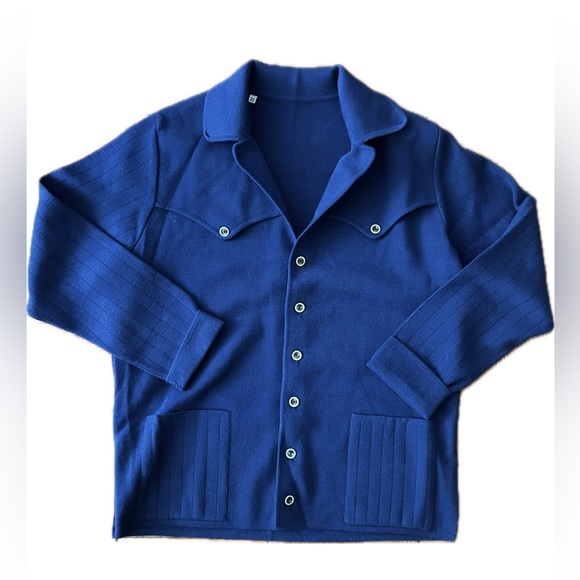 VINTAGE navy synthetic blend button down sweater sz 52 - Picture 4 of 5